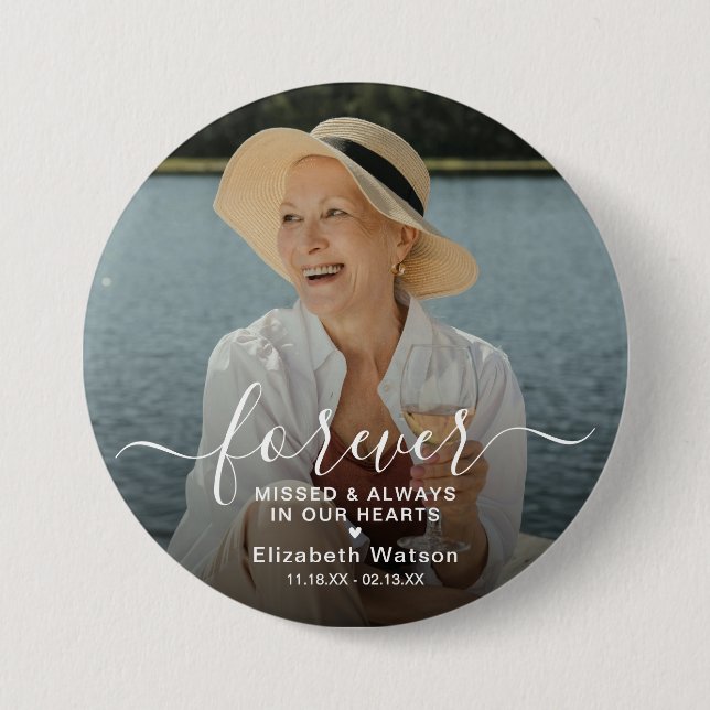 Script Forever Missed' Photo Memorial  7.5 Cm Round Badge (Front)