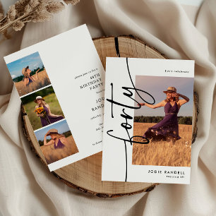 Script Forty 4 Photo Collage 40th Birthday Invitation