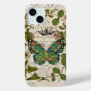 script french country botanical monarch butterfly iPhone 15 case