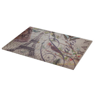 Script French country butterfly Paris Eiffel Tower Cutting Board