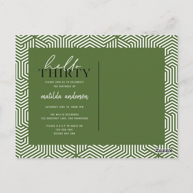 Script & geometric 30th birthday postcard (Back)