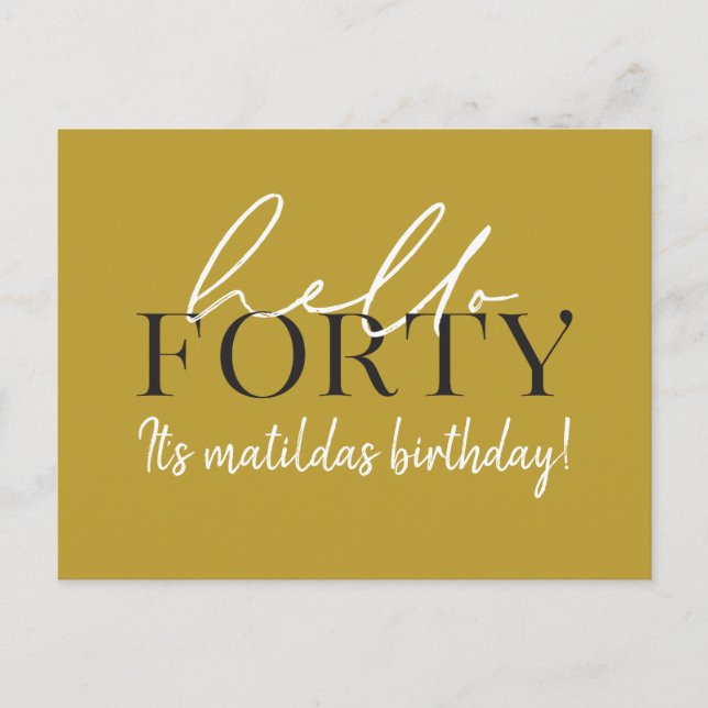 Script & geometric 40th birthday invitation postcard (Front)