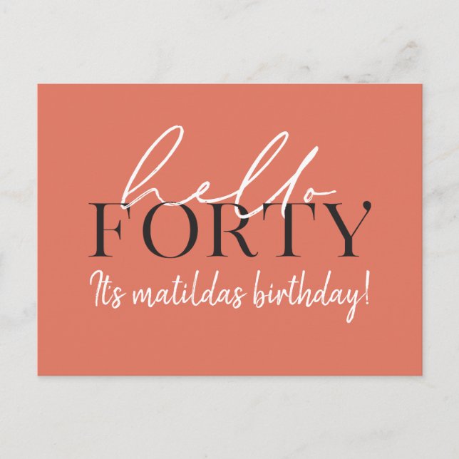 Script & geometric 40th birthday invitation postcard (Front)