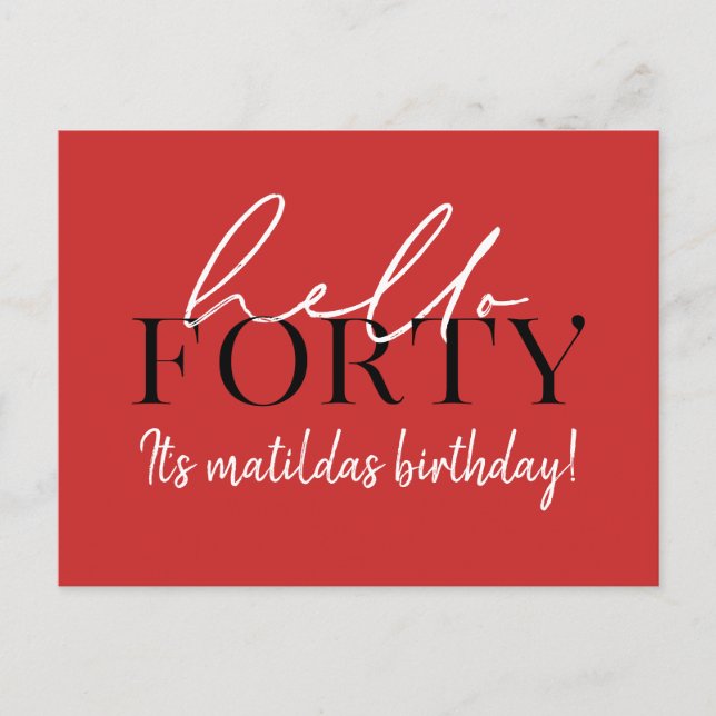 Script & geometric 40th birthday postcard (Front)
