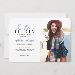 Script & geometric thirtieth birthday photo invite