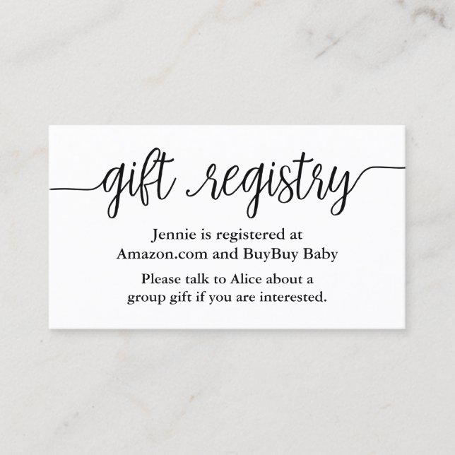 Script Gift Registry Shower Insert Card (Front)
