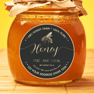 Script Gold and Black round honey jar labels