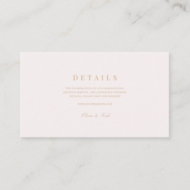 Script Gold & Blush Pink Wedding Details  Enclosure Card (Front)