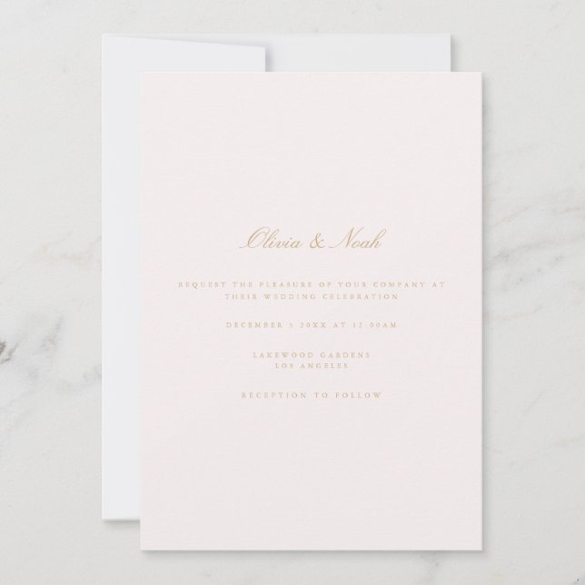 Script Gold & Blush Pink Wedding Invitation Card (Front)