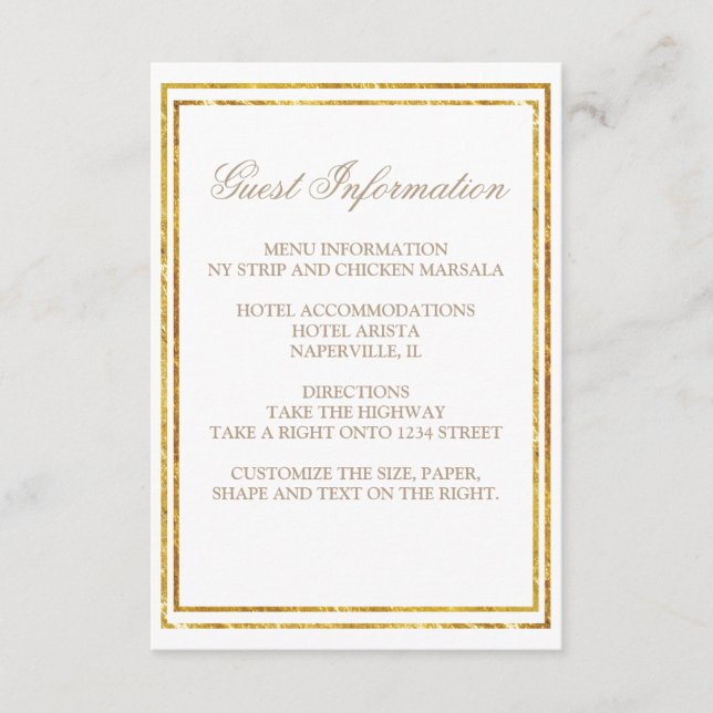 Script Gold Border Wedding Guest Information Enclosure Card (Front)