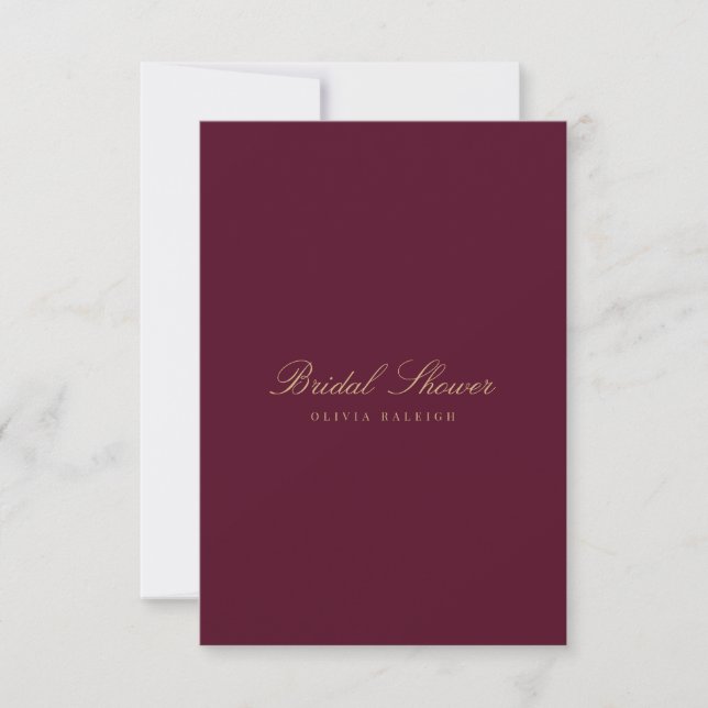 Script Gold & Burgundy Bridal Shower Invitation (Front)