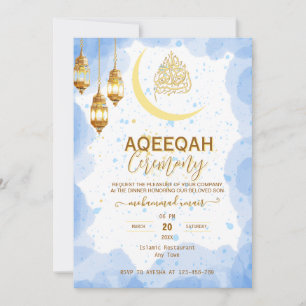 Script gold crescent Baby Boy Aqiqah Invitation