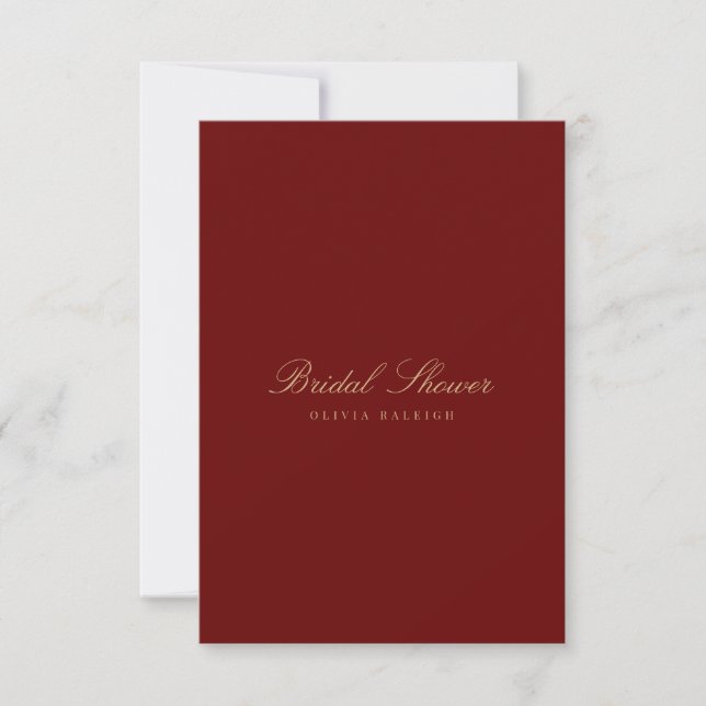 Script Gold & Deep Red Bridal Shower Invitation (Front)