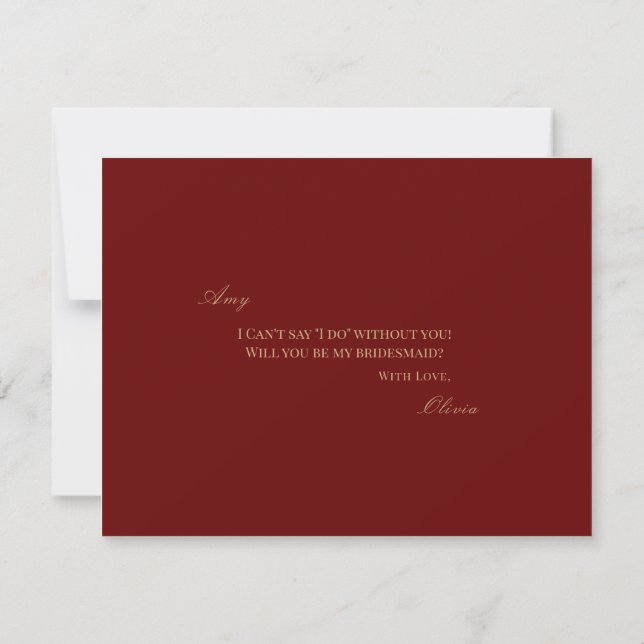Script Gold Deep Red Bridesmaid Proposal Card  (Back)