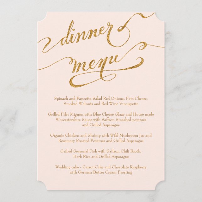 Script Gold Glitter Dinner Menu Flourish Reception (Front)