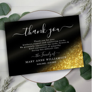 Script Gold Glitter  Funeral Thank You Card