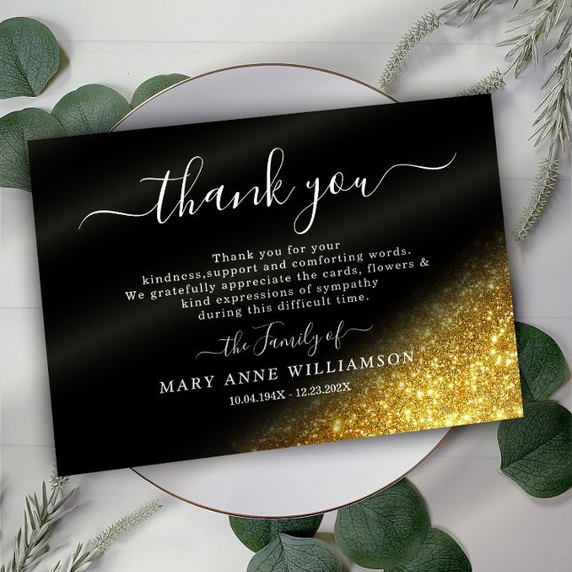 Script Gold Glitter  Funeral Thank You Card (Creator Uploaded)