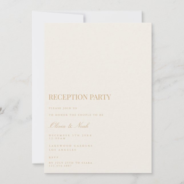 Script Gold & Ivory Reception Invitation Card (Front)