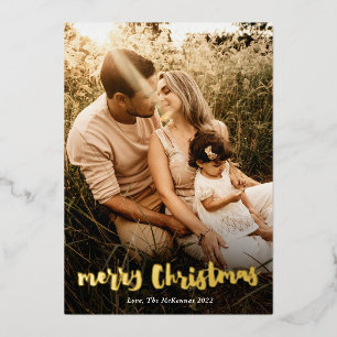 Script Gold Merry Christmas Portrait Photo