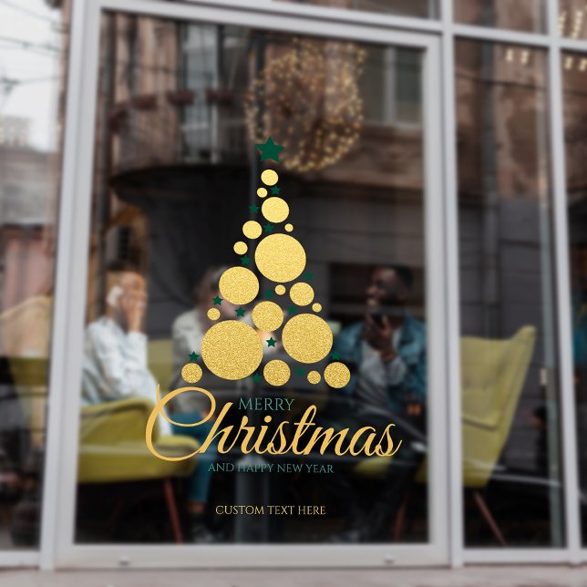 Script Gold Modern Christmas Tree Business Holiday (Script Gold Modern Christmas Tree Business Holiday Window Cling)