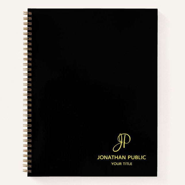 Script Gold Monogram Initial Professional Business Notebook (Front)