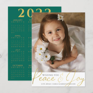 Script Gold PEACE AND JOY Photo 2022 Calendar Holiday Card