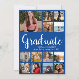 Script Graduate 13 Photo Collage Blue Graduation Announcement