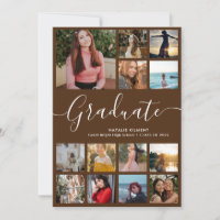 Script Graduate 13 Photo Collage Brown Graduation