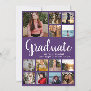 Script Graduate 13 Photo Collage Purple Graduation Announcement