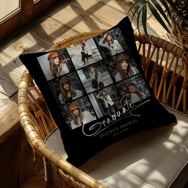 Script Graduate 9 photo grid Graduation Gift Cushion (Creator Uploaded)