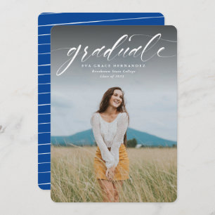 Script graduate blue one photo announcement