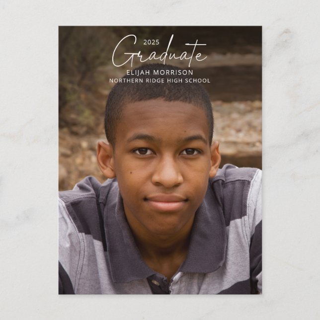 Script Graduate Minimalist Full Photo Graduation Postcard (Front)