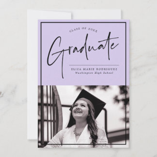 Script Graduate on Purple Background Graduation Announcement