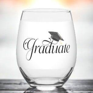 Script Graduate Personalised with Grad Cap Class Stemless Wine Glass