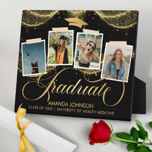 Script Graduate Photo Black Gold Graduation plaque