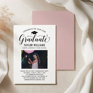 Script Graduate Photo Grad Party Dusty Rose Invitation