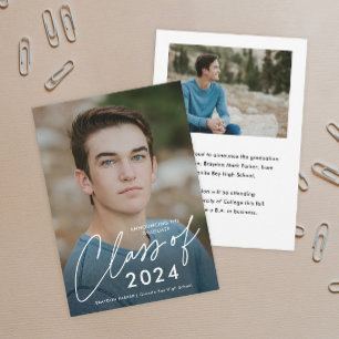 Script Graduating Class 2 Photo Graduation Announcement