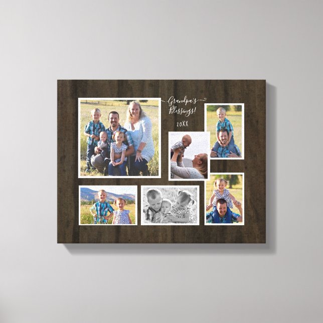 Script Grandpas Blessings Family Photo Collage Canvas Print (Front)