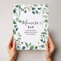 Script Green Foliage Baby Shower Momosa Bar Sign