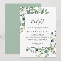 Script Green Foliage BabyQ Baby Shower Barbecue