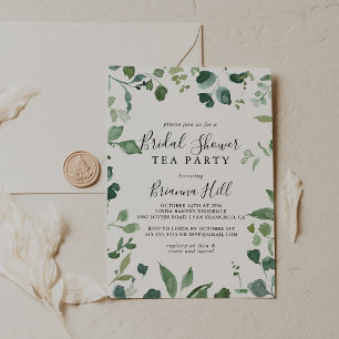 Script Green Foliage Bridal Shower Tea Party  Invitation