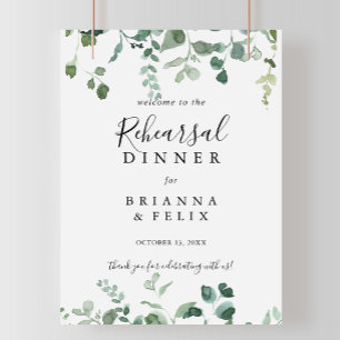 Script Green Foliage Rehearsal Dinner Welcome Poster
