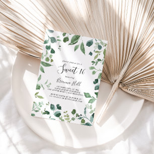 Script Green Foliage Sweet 16 Birthday Party  Invitation