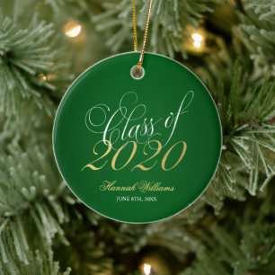 Script Green Gold Class of 2020 Graduation Ceramic Tree Decoration