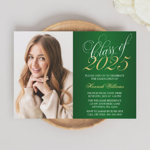 Script Green Gold Photo Graduation Announcement