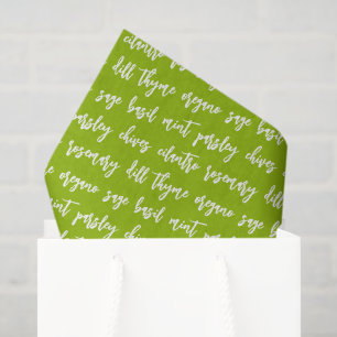 Script Green Herb Names Tissue Paper