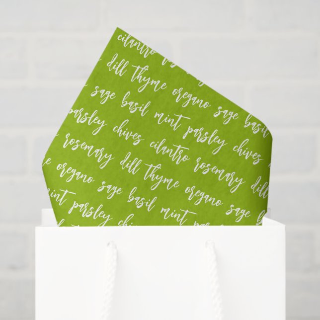 Script Green Herb Names Tissue Paper (Gift Bag)