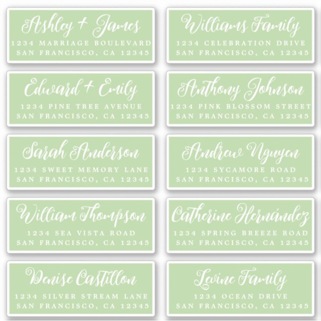 Script Green Wedding Guest Address Labels (Front)