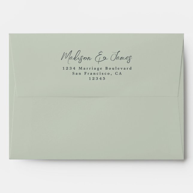 Script Green Wedding Return Address Envelope (Back (Top Flap))
