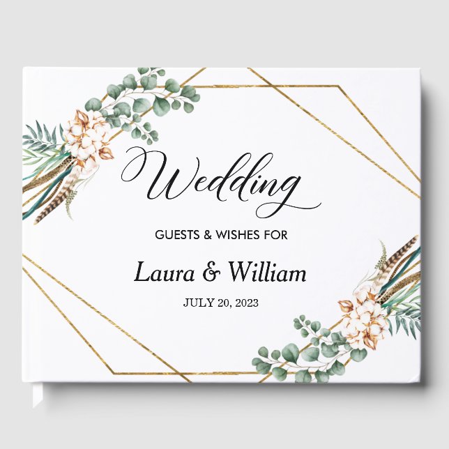 Script Greenery Glitter Frame Wedding Guest Book (Front)